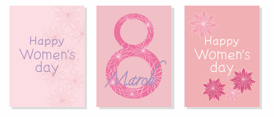 Set of Women's day frame illustration. Floral and 8 March decoration Vector templates. Flower decoration frame collection for Women' s Day. Vector illustration.
