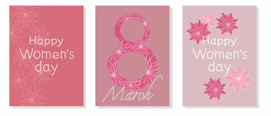 Set of Women's day frame illustration. Floral and 8 March decoration Vector templates. Flower decoration frame collection for Women' s Day. Vector illustration.