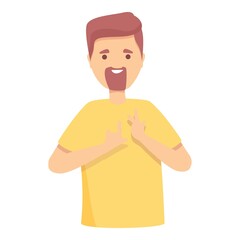 Smiling deaf boy icon cartoon vector. Ear listen. Disability person