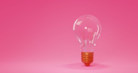 Golden light bulb on the pink background 3d render illustration Creativity idea symbol Intelligence idea allegory. Minimal Solution imagination invention. Brainstorm mockup background minimalistic 3d 