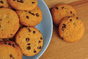 sweet crunchy cookies with dark chocolate for teatime