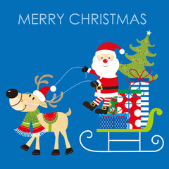 santa claus and reindeer with christmas sleigh