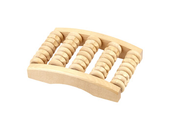 Wooden foot massage roller isolated on white