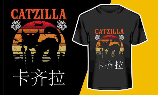 Catzilla, T-shirt Design Idea, Typography Design, Artwork 