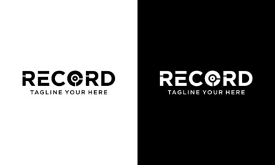 Vinyl record logo template design. Vector illustration. on a black and white background.