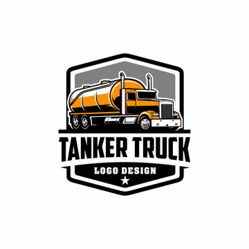 Tank truck, fuel and oil tanker truck, septic tank pumping truck logo vector