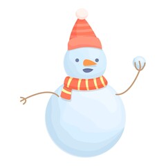 Snowman play fun icon cartoon vector. Hat man. Winter scarf