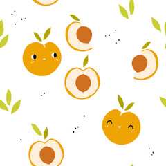 Seamless pattern with cute peaches