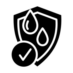 Waterproof, drop resistant. Shield with water drop. Liquid resistant. Save water. Oil safety. Shield sign. Rain protection. Pollution protection. Dripping liquid