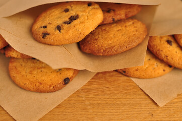 sweet crunchy cookies with dark chocolate for teatime
