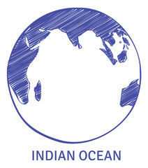 Globe sketch with indian ocean in center. Earth map