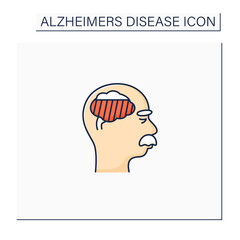 Moderate Alzheimer disease color icon. Damaged language, senses, reasoning, consciousness skills. Neurologic disorder concept.Isolated vector illustration