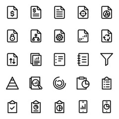 Outline icons for reports and analytics.
