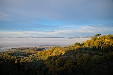 Beautiful View of the Hills of Umbria Italy in Winter with Fog