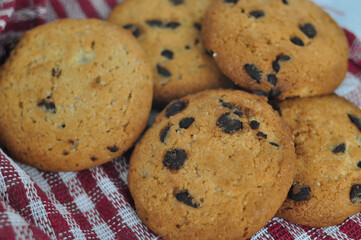 sweet crunchy cookies with dark chocolate for teatime