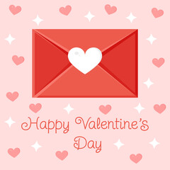 Greeting card with an envelope. Love message. Love letter for Valentine's Day for poster, print, holiday card.