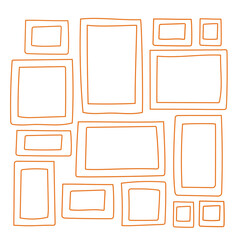 Set of orange picture frames in doodle style on white background. Vector illustration.