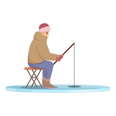 Lake ice fishing icon cartoon vector. Winter fish. Frozen boat