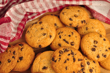 sweet crunchy cookies with dark chocolate for teatime