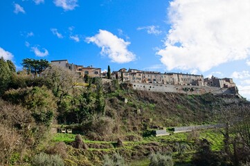 Fototapeta na wymiar View of Ancient Medieval Mountain Top Village in Umbria