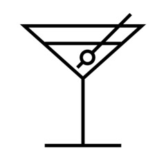 Icono de líneas Vaso o copa elegante para vermouth o martini con aceituna o cebolla - obrazy, fototapety, plakaty