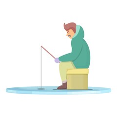 Fototapeta premium Frozen lake fishing icon cartoon vector. Winter hole. Fish catch