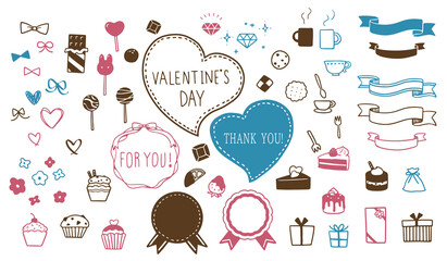 バレンタインデー　チョコレート　ロリポップ　ケーキ　プレゼント　かわいい装飾イラストセット