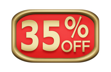 35% percent discount on gold badge, vector. 