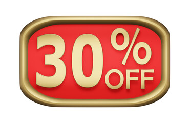 30% percent discount on gold badge, vector. 