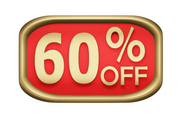 60% percent discount on gold badge, vector. 