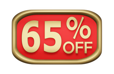 65% percent discount on gold badge, vector. 