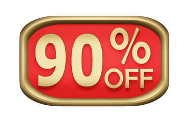 90% percent discount on gold badge, vector. 