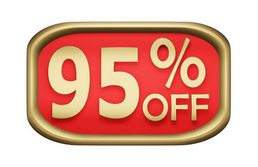 95% percent discount on gold badge, vector. 