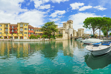 Scaliger Castle in Sirmione, Italy - 02.08.2021. Rocca Scaligera Castle in Sirmione Lake Garda...