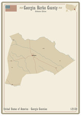 Map on an old playing card of Burke county in Georgia, USA.