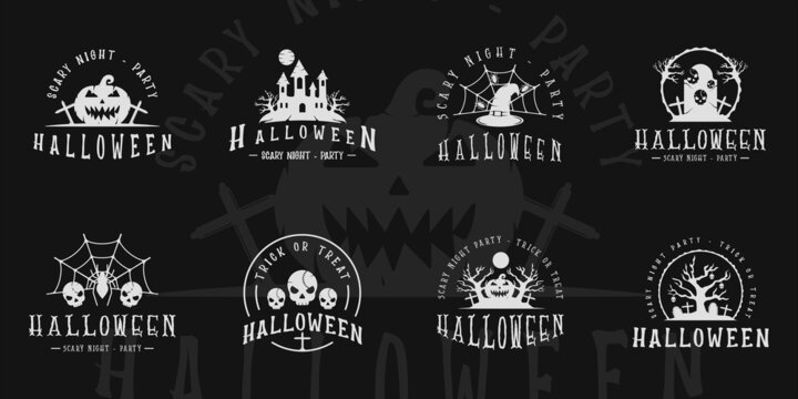 Set Of Halloween Logo Vintage Vector Illustration Template Icon Graphic Design. Bundle Collection Of Various Retro Horror Icon 