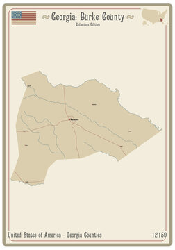 Map On An Old Playing Card Of Burke County In Georgia, USA.