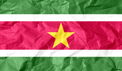 Suriname flag of paper texture. 3D image