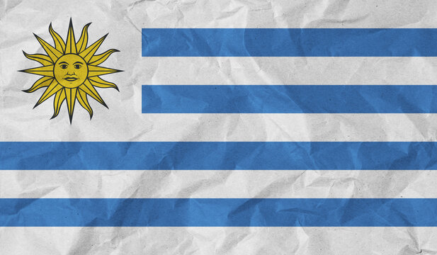 Uruguay flag of paper texture. 3D image
