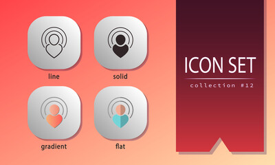 Set of 4 icons in different styles - line, solid, gradient with shadow and flat. People signs for e-business, commerce, websites, dating, social network, shopping. Symbols for UI design, infographics.
