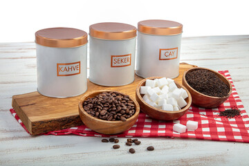 Set of 3 Storage Tins for housing teas, coffee and sugar. Set of three Storage Jars.Three pastel...