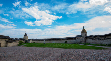 Medieval fortress and temple complex. Ancient architecture. Travel summer tourism holiday vacation. Vintage toned image.