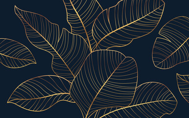 Golden leaves luxury, on black background, EPS 10 vector illustration.