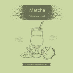 Hand-drawn sketch fresh matcha drink.