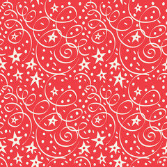 Fototapeta na wymiar Seamless pattern with streamers and stars on a red background.