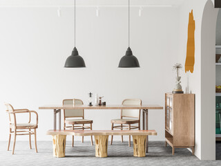 Interior Dining Room Wall Mockup - 3d Rendering, 3d Illustration 