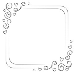 Vector black and white curly frame with sinuous lines and hearts