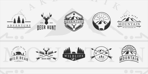set of vector adventure mountain outdoor vintage logo symbol illustration design,  bundle collection of various  wildlife icon