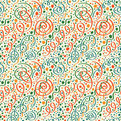 Seamless ornament with bright serpentine and confetti.