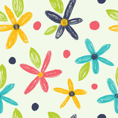 Seamless childish pattern with magical flowers. Creative childish urban texture for fabric, packaging, textile, wallpaper, clothing.